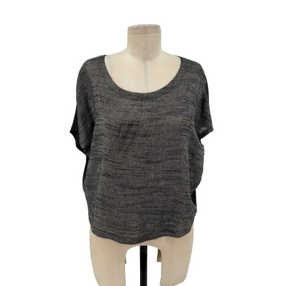 Eileen Fisher Gray Linen Blend‎ Contrast Silk Back Short Sleeve Cropped Top XS - Picture 1 of 11